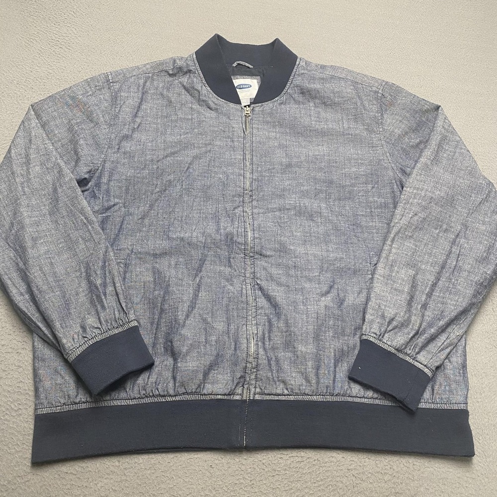 Old Navy Jacket Mens 2XL Blue Chambray Bomber Full Zip‎ Lined Cotton Casual
